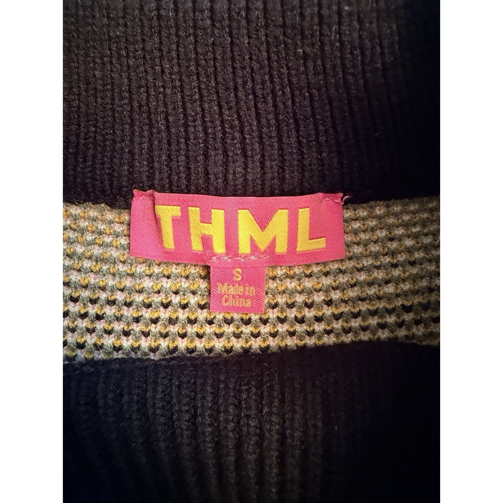 THML Anthropologie Women's Small Ella Short Puff Sleeve Sweater Black Pink Green - Picture 5 of 10